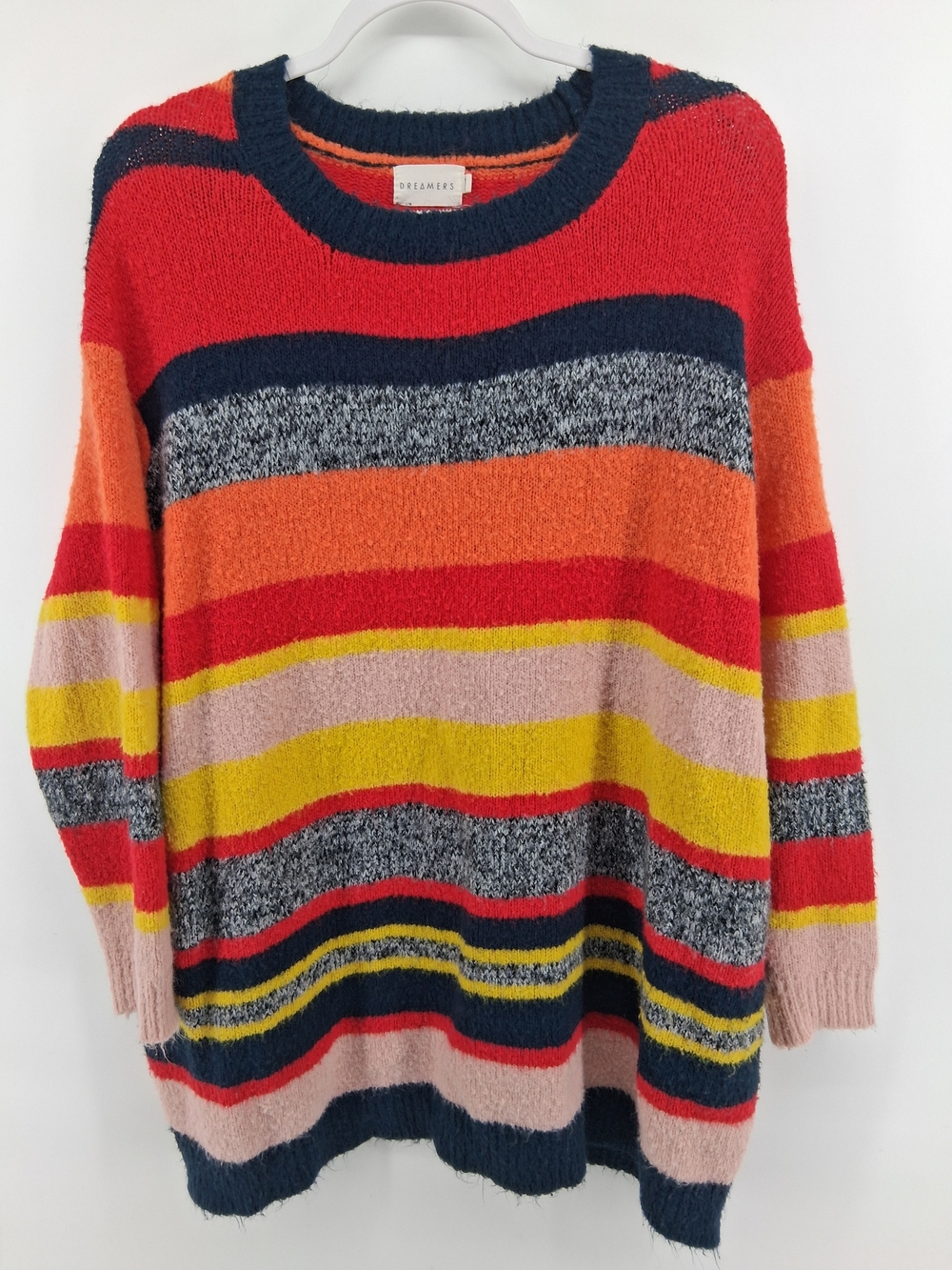 Dreamers Striped Crewneck Sweater - Red, Navy, Orange, Yellow & Pink